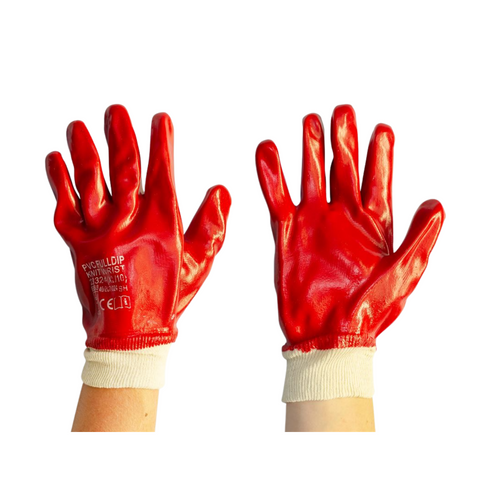 Red PVC Knit-Wrist Glove